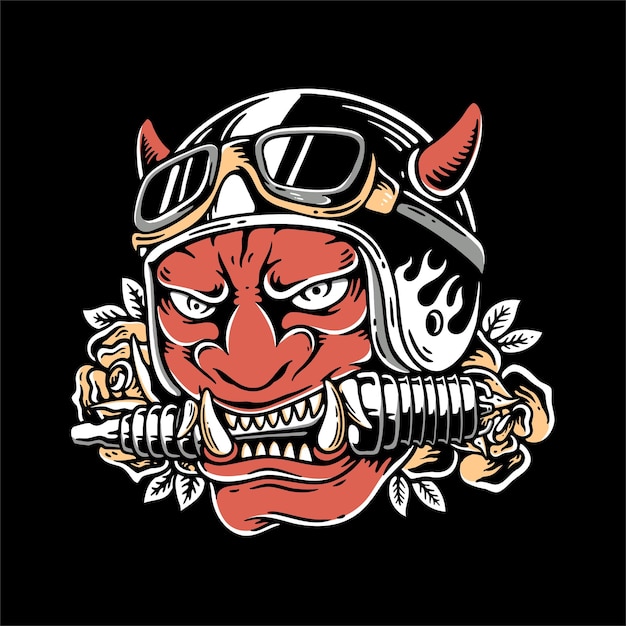 ronin wears a retro helmet with spark plugs motorcycle team logo premium vector