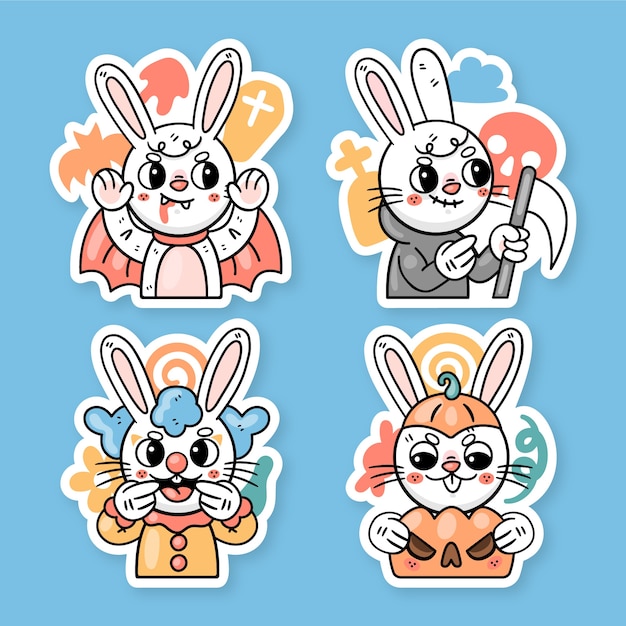 Vector ronnie the bunny halloween stickers set