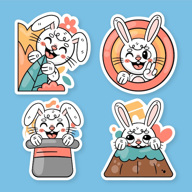 Vector ronnie the bunny peeking stickers set