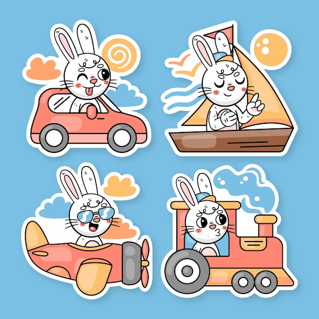 Vector ronnie the bunny transports stickers set