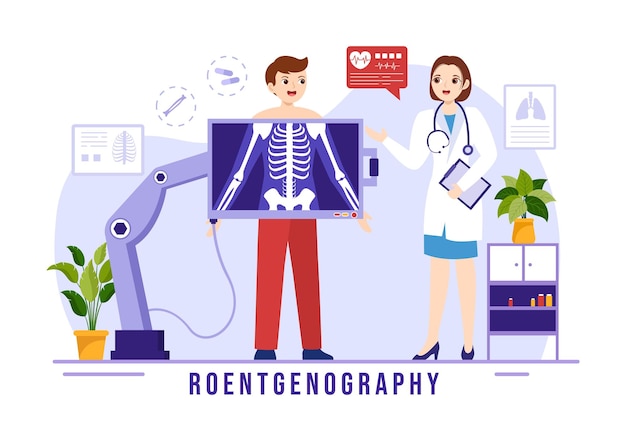 Röntgenografie Illustratie met Fluorography Body Checkup Procedure of Röntgen in de gezondheidszorg