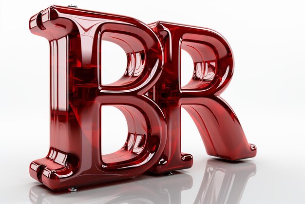 Rood 3D-glas Letter BR in perspectief op witte achtergrond