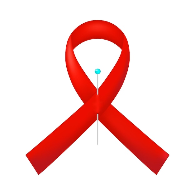 Rood AIDS-bewustzijnslint herinnert aan het belang van preventie, testen en behandeling. Voor symbool