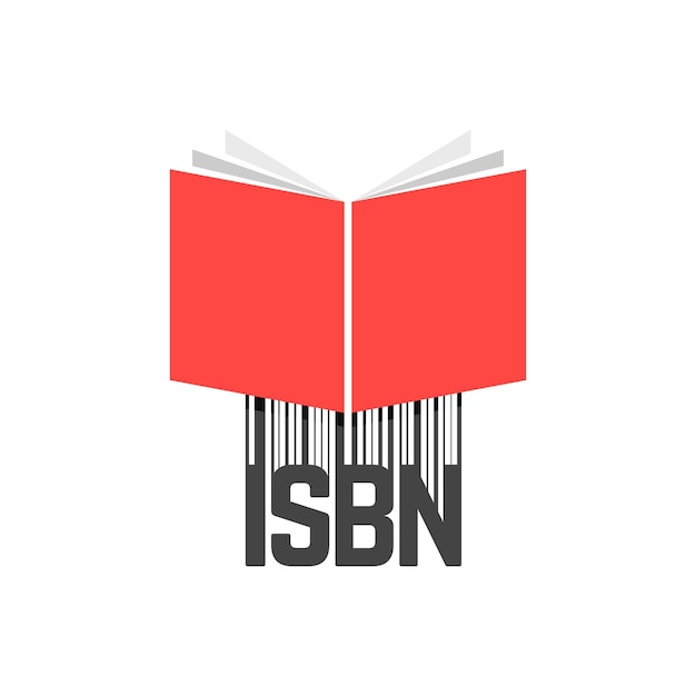 Rood boek met isbn-streepjescode. concept van boekje, ebook, commerciële standaardliteratuur, open boeklogo, pers. geïsoleerd op een witte achtergrond. vlakke stijl trend moderne logo ontwerp vectorillustratie