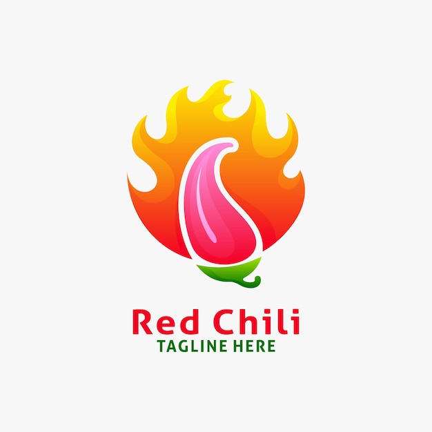 Rood chili-logo-ontwerp met brandend vuur