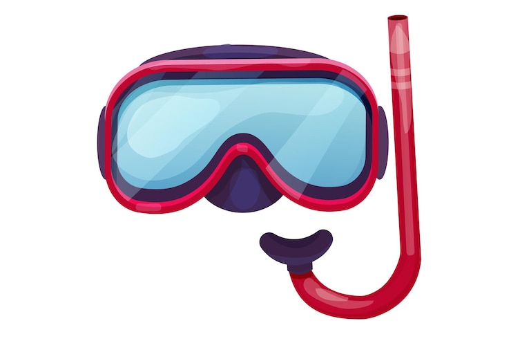 Vector rood duikmasker met snorkel in cartoon-stijl geïsoleerd op een witte achtergrond. grafische illustratie
