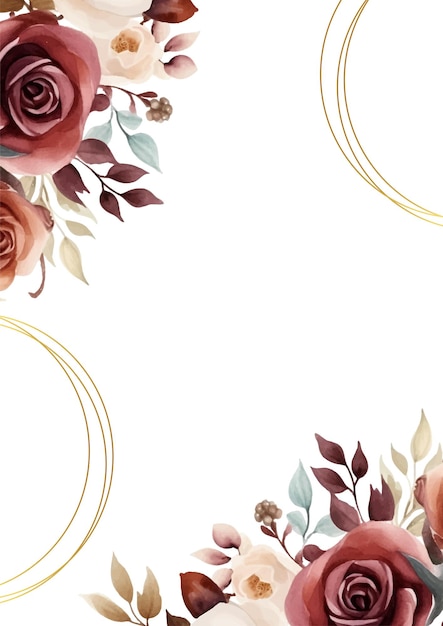 Rood en beige vectorframe met bladerenpatroon achtergrond met flora en bloemen