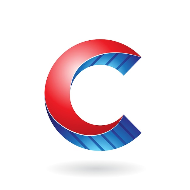 Vector rood en blauw gestreept gedraaid 3d pictogram voor letter c