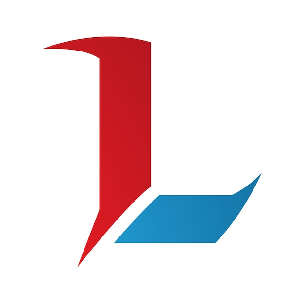 Rood en blauw L-letterpictogram met scherpe spikes