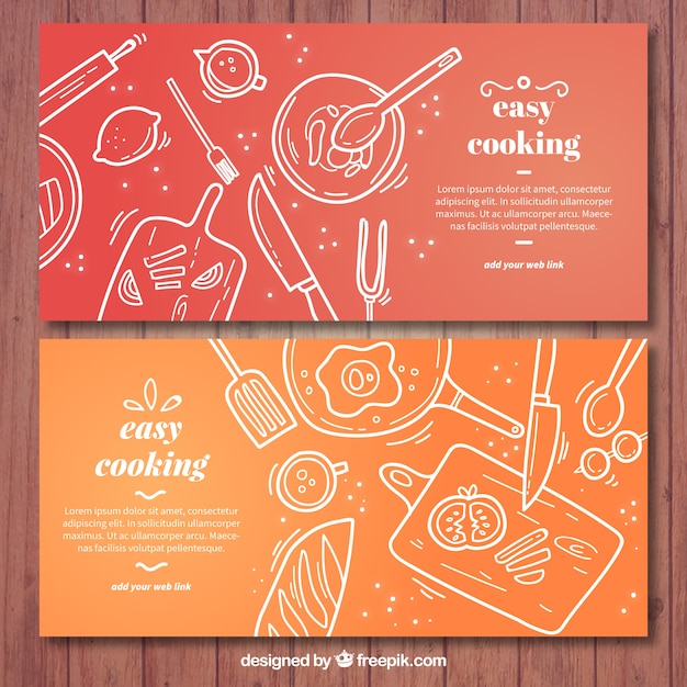 Rood en oranje koken banners met witte elementen