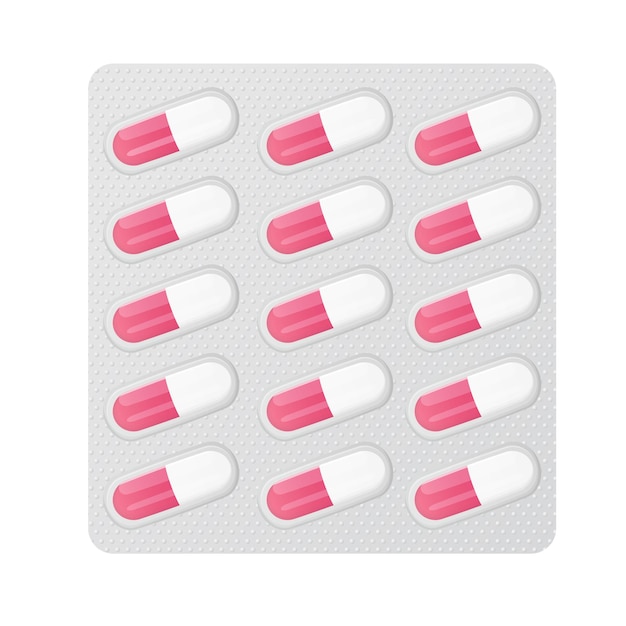 Rood en wit gekleurde pillen in een blister