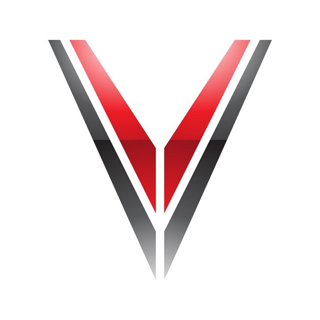 Vector rood- en zwart glanzend gestreepte lettervormige v-icoon