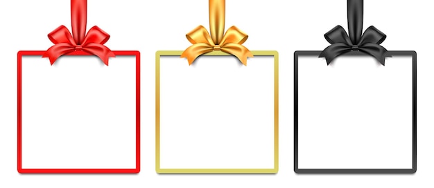 Rood gouden en zwarte geschenkdoos vector frame met strik en lint geïsoleerd op een witte background