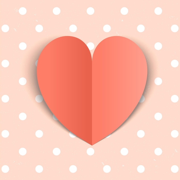 Vector rood hart in papier gesneden stijl op polka dot achtergrond voor vrouwendag of valentijnsdag
