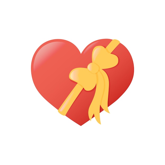 Rood hart met gouden strik Liefde symbool met schittering en verloop geïsoleerd op witte achtergrond Valentijn