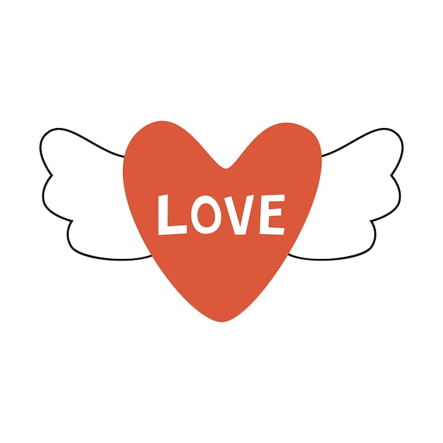 Vector rood hart met vleugels voor valentijnsdag. vectordecorelement voor de vakantie