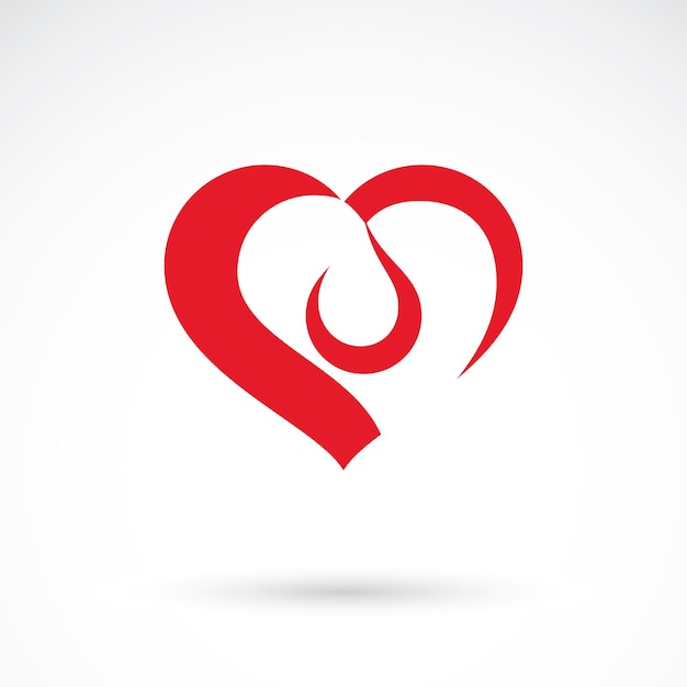 Rood hart vorm vectorillustratie samengesteld met bloeddruppels. Medisch thema vector grafisch symbool voor gebruik in de geneeskunde, revalidatie of farmacologie.