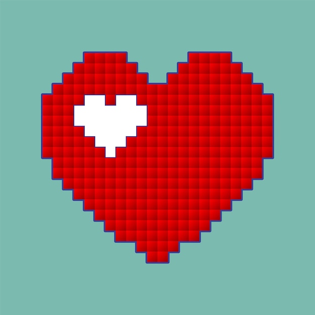 Rood hartpictogram in pixelstijl. Geïsoleerd liefdeteken op groene achtergrond. Vector illustratie. EPS 10