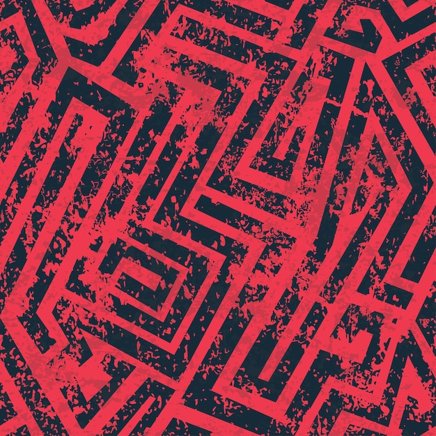 Rood industrieel doolhof naadloos patroon met grunge-effect
