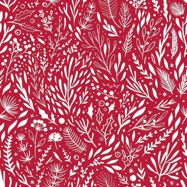 Rood kerstpatroon vector naadloos patroon met witte bloemenelementen op rode achtergrond
