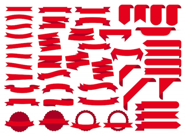Vector rood lint banners, sjabloon etiketten instellen. spatie voor grafische decoratie. illustratie