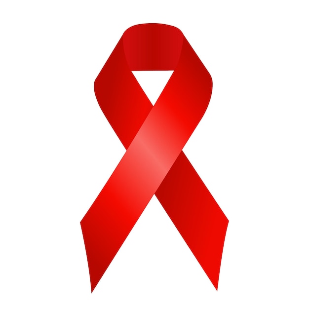 Rood lint hiv, symbool voor Wereldaidsdag, 1 december. 3D-realistische, vectorillustratie, geïsoleerd.