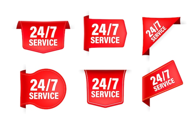 Rood lint met tekst 24 7 service Banner lint label 24 7 service
