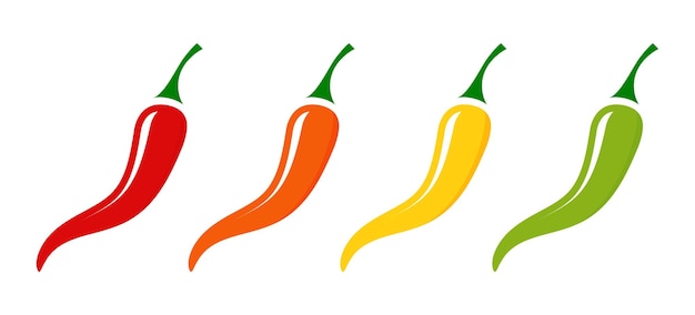 Rood oranje geel en groen chili peper pictogram geïsoleerd op een witte achtergrond