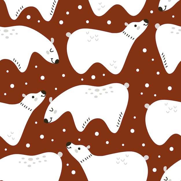 Rood patroon met witte minimalistische beren in Scandinavische stijl. Naadloos vectorpatroon met dier