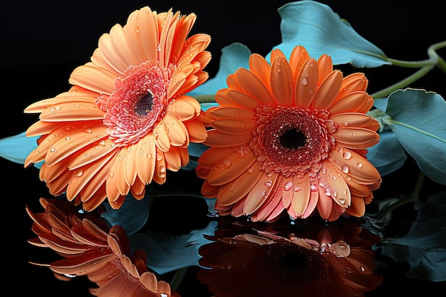 Vector rood roze oranje gerbera bloem bloesem met waterdruppels close-up shot fotodetails lentetijd