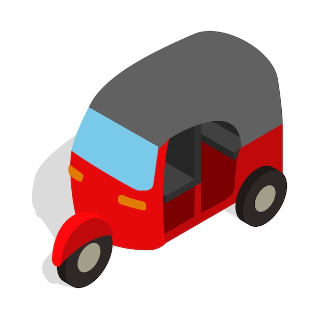 Vector rood tuk tuk icoon in isometrische 3d-stijl op een witte achtergrond