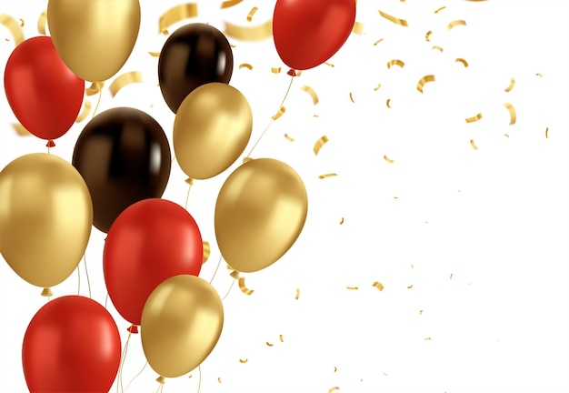 Rood zwart en goud ballonnen en gouden confetti achtergrond