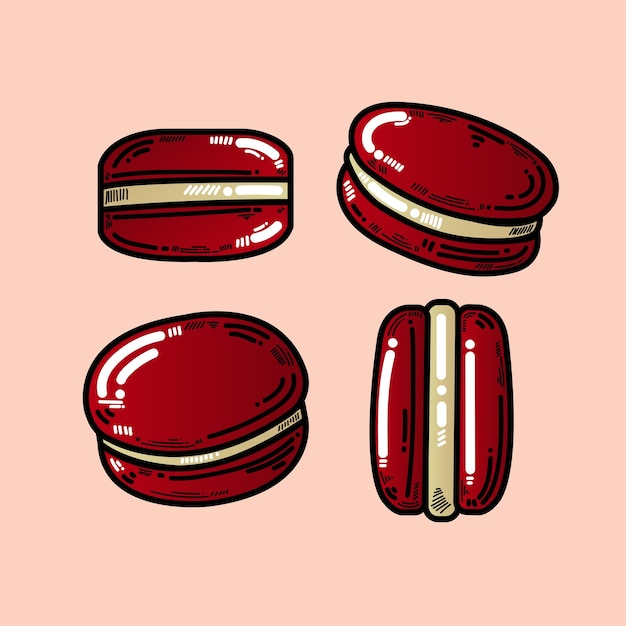 Vector roodfluwelen macaron in cartoonstijl