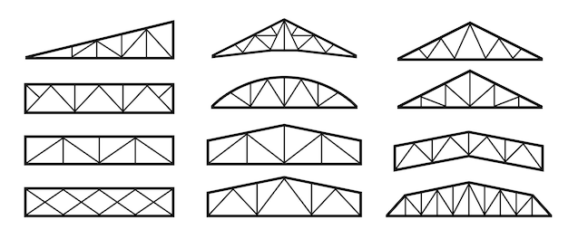 屋根の金属トラス構造屋根の鉄骨フレームのセット垂木の要素のコレクション