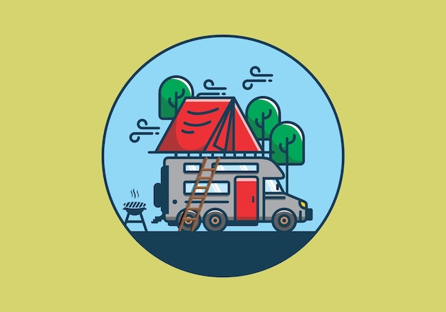 Rooftop car camping flat illustration