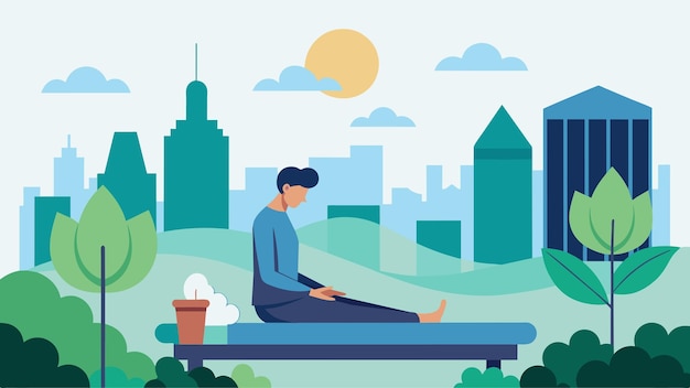 Vector in a rooftop garden overlooking a cityscape the patient practices mindfulness while receiving