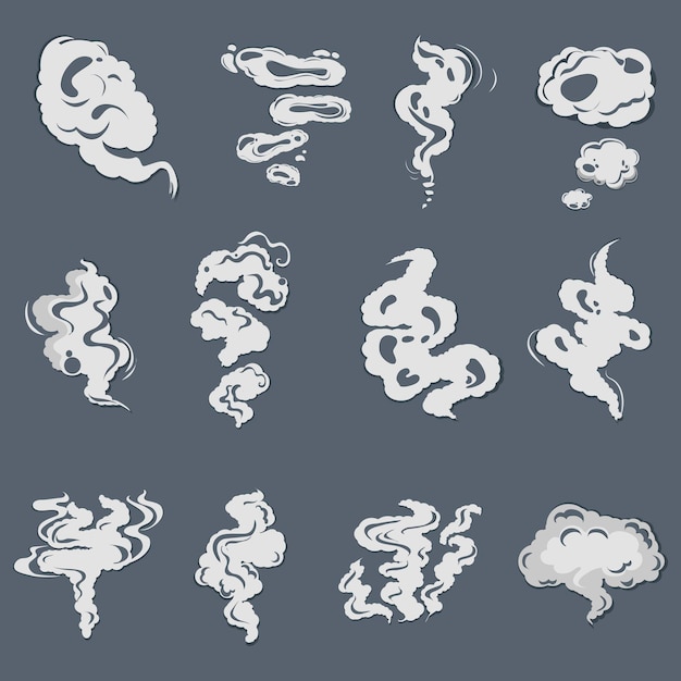 Rook set-effecten cartoon stoomwolken bladerdeeg en mist mist waterige damp en stofexplosie