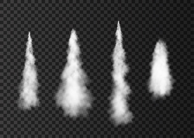 Rook uit de ruimte raketlancering Mistige vliegtuig trail geïsoleerd op transparante achtergrond Mist realistische vector texture