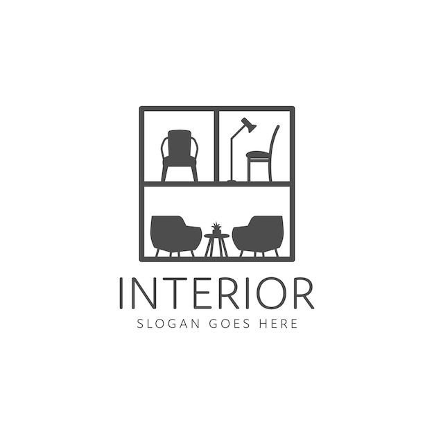 Room interior logo, minimalist table and chair furniture gallery