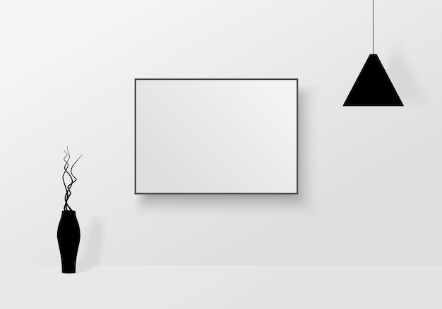 白い壁の背景にモダンなインテリアのためのモックアップポスター花瓶とランプxDxA装飾アクセサリーと部屋のインテリア