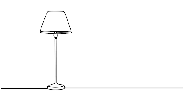 部屋のランプ 連続線 家庭用家具の物体を一線で描いてインテリアをイラスト化する