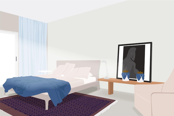 Vector room whit a bed and modern decoration