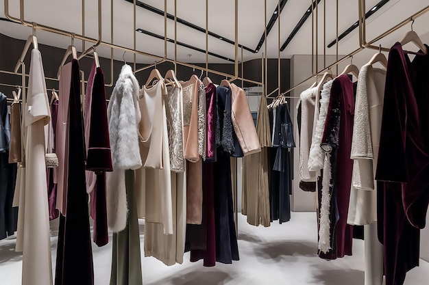 a room with clothes hanging on a hanger and a clothes hanger