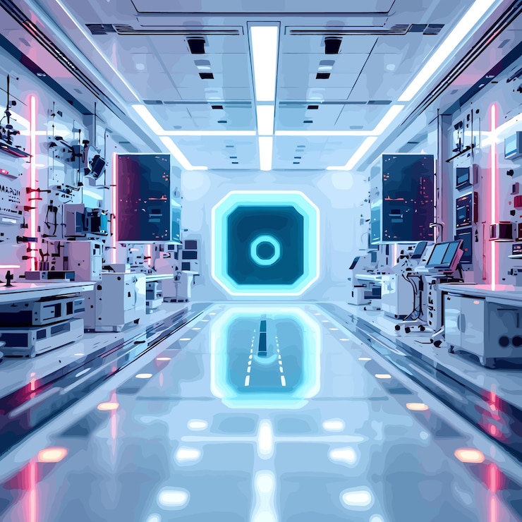 Vector a room with a large number of machines