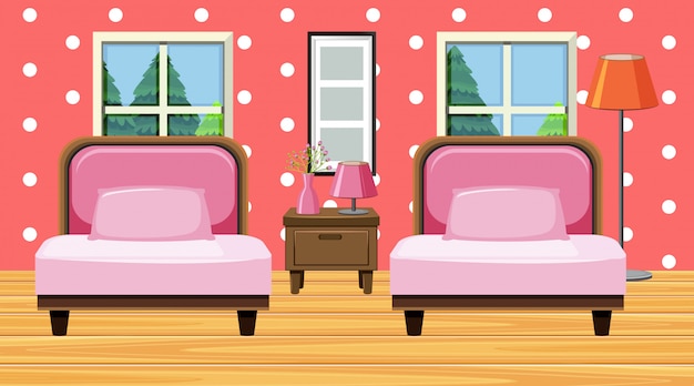 Vector room with pink sofa and cushions