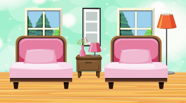 Room with pink sofa and cushions