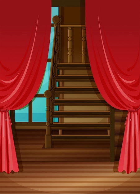 Room with red curtains