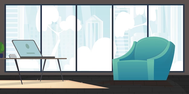 Vector a room with upholstered furniture and a large panoramic window cute illustration in flat style