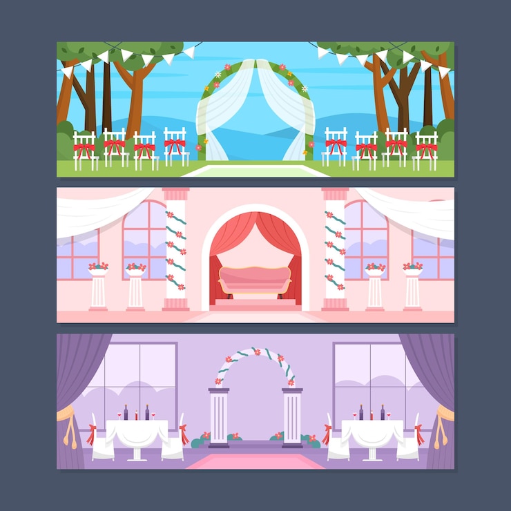Vector 結婚式のパーティーと新婦のウェディングケーキの景色のある部屋