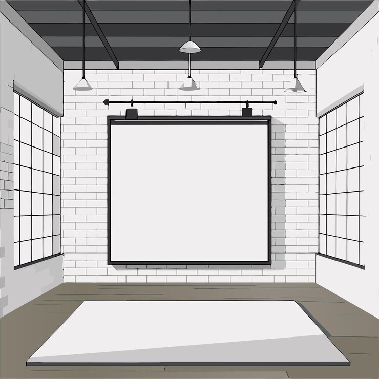 Vector a room with a white board that says quot the bottom right of the picture quot
